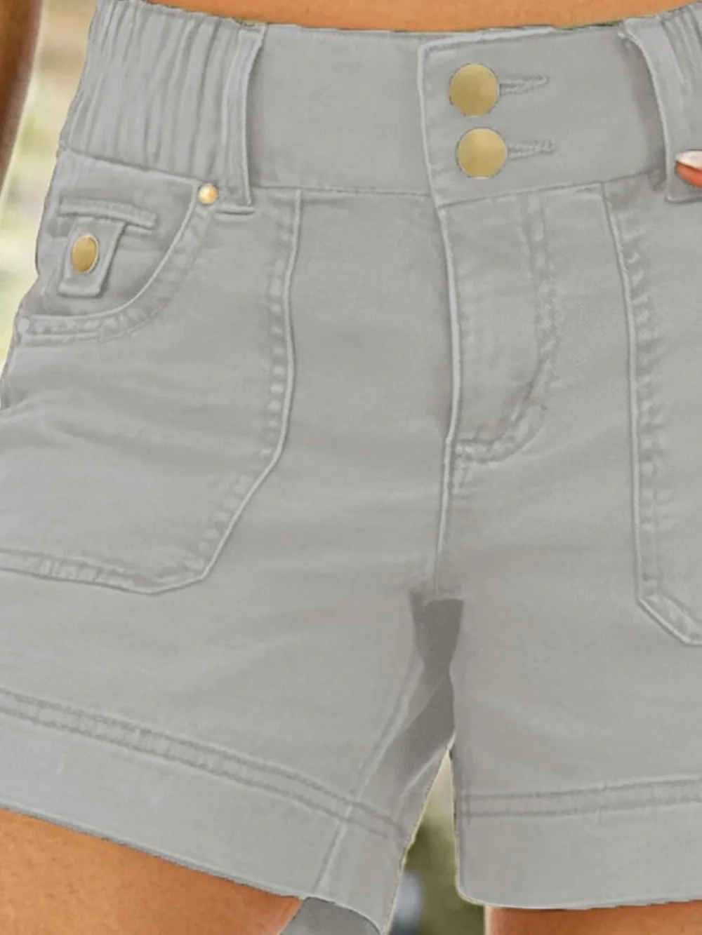 Flamingals Mid Waist Solid Split Side Flap Pocket Casual Shorts L FG28-15